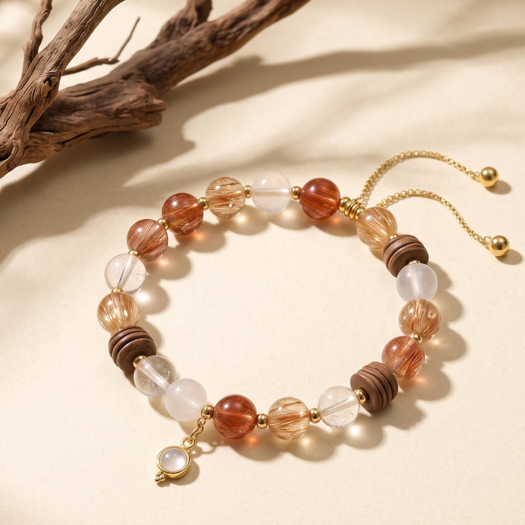 Red Hematoid, Golden Rutilated Quartz & Moonstone