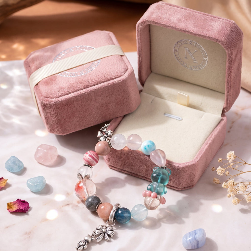 Dreamy Pastel "Bear & Bow" Mixed Gemstone Bracelet